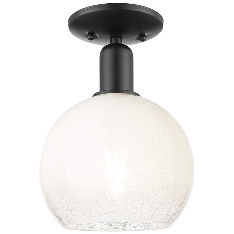 Image 1 Downtown Brookhaven Globe 8"W Black Semi Flush Mount w/ Opal Shade