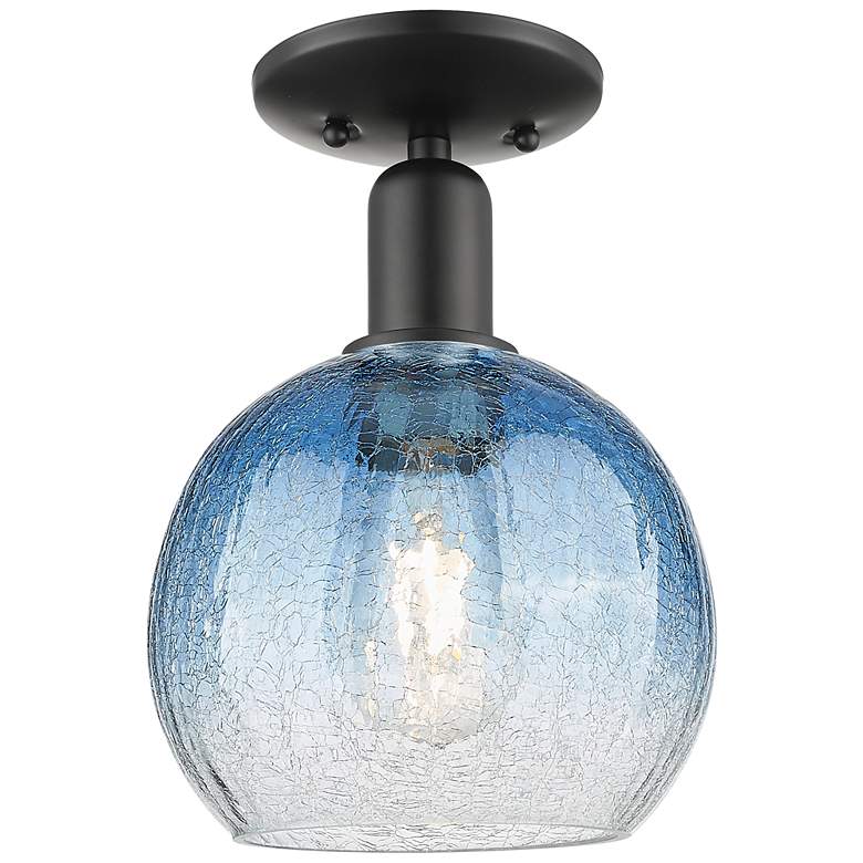 Image 1 Downtown Brookhaven Globe 8"W Black Semi Flush Mount w/ Sapphire Shade