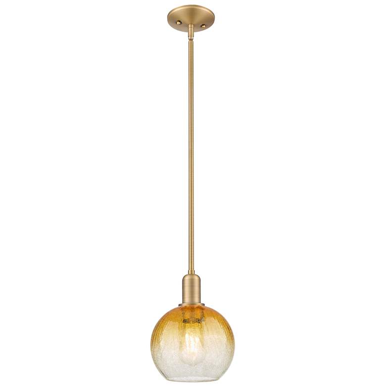 Image 1 Downtown Brookhaven Globe 8"W Brass Mini Pendant w/ Amber Shade