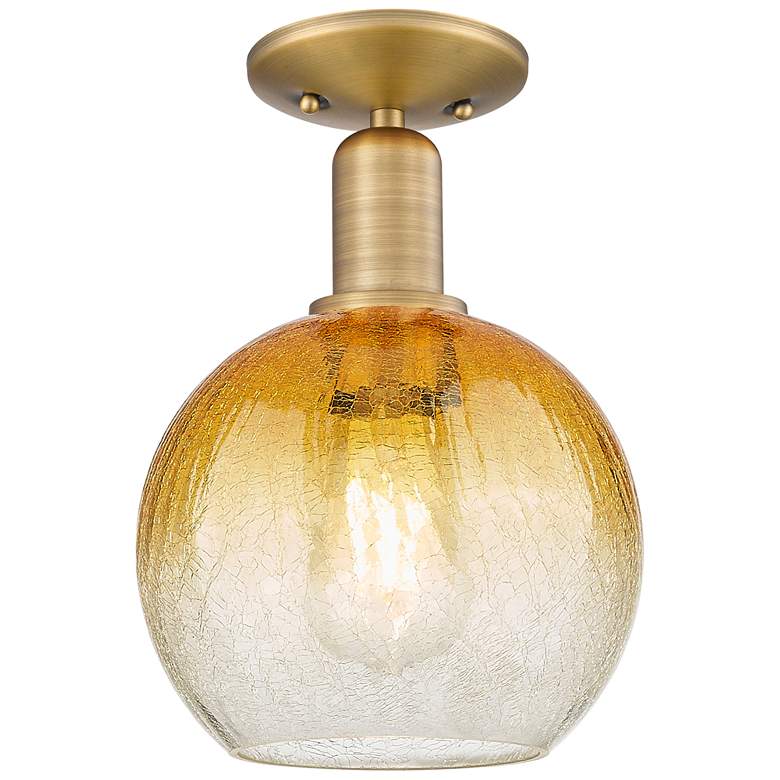 Image 1 Downtown Brookhaven Globe 8"W Brass Semi Flush Mount w/ Amber Shade