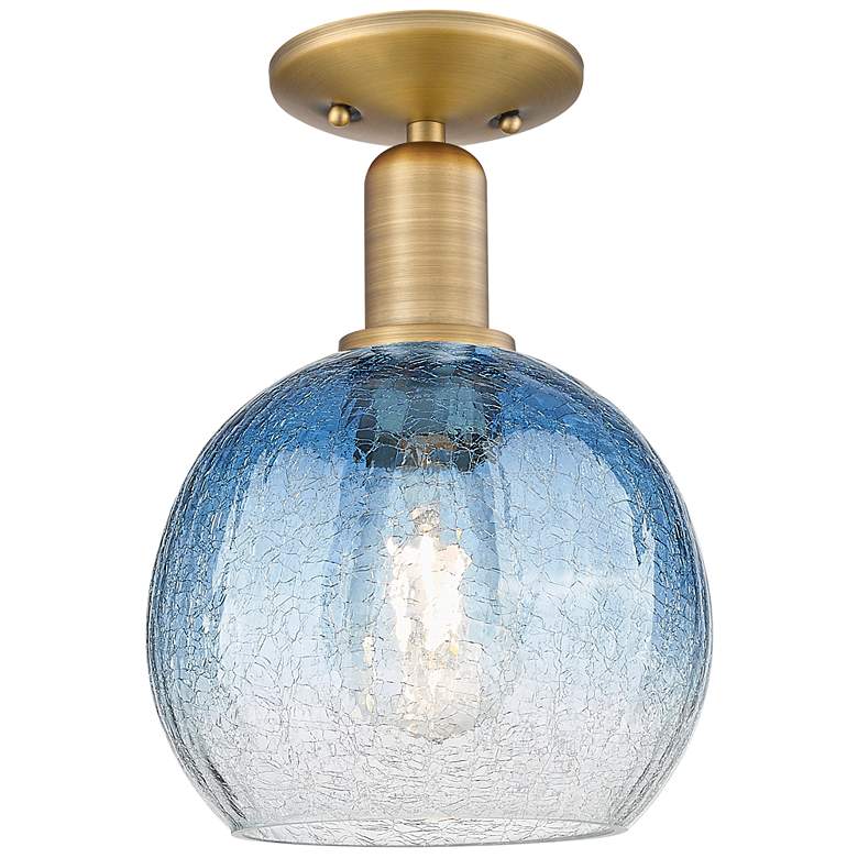 Image 1 Downtown Brookhaven Globe 8"W Brass Semi Flush Mount w/ Sapphire Shade