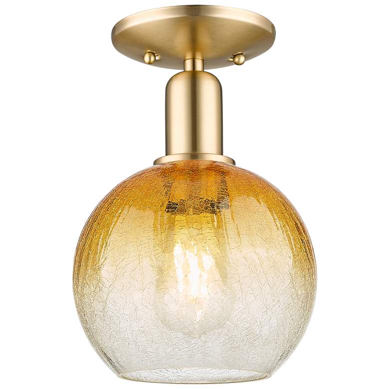Image 1 Downtown Brookhaven Globe 8"W Bronze Semi Flush Mount w/ Amber Shade