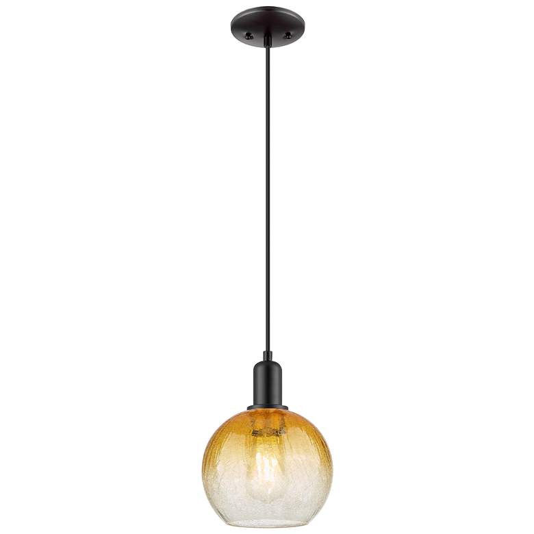 Image 1 Downtown Brookhaven Globe 8"W Cord Black Mini Pendant w/ Amber Shade