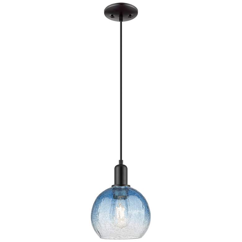 Image 1 Downtown Brookhaven Globe 8"W Cord Black Pendant w/ Sapphire Shade