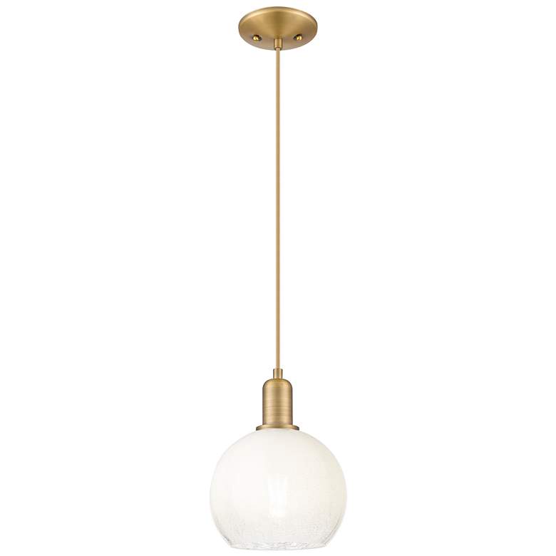 Image 1 Downtown Brookhaven Globe 8"W Cord Brass Mini Pendant w/ Opal Shade