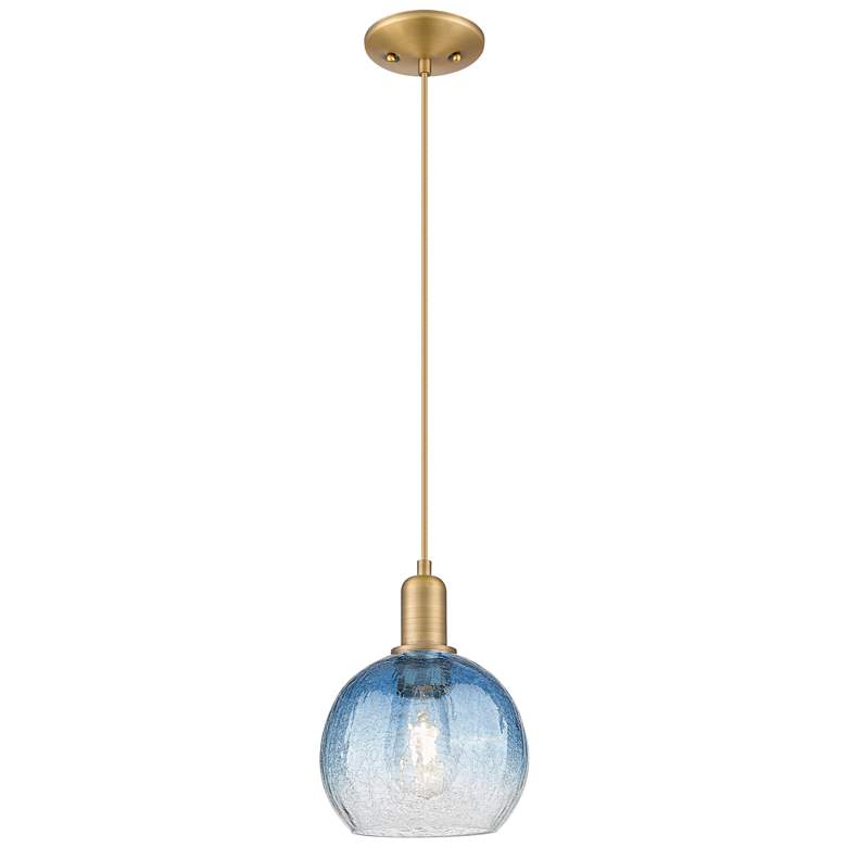Image 1 Downtown Brookhaven Globe 8"W Cord Brass Pendant w/ Sapphire Shade