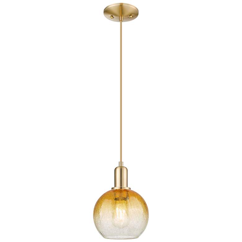 Image 1 Downtown Brookhaven Globe 8"W Cord Bronze Mini Pendant w/ Amber Shade