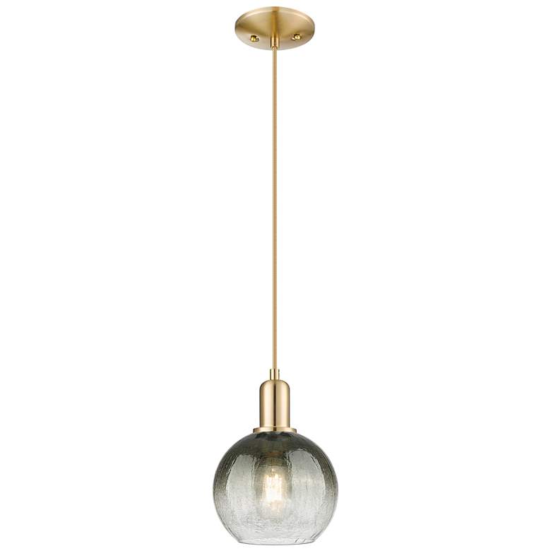 Image 1 Downtown Brookhaven Globe 8"W Cord Bronze Mini Pendant w/ Slate Shade