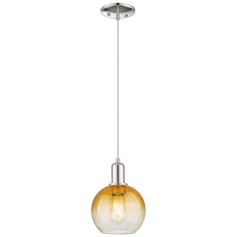 Image 1 Downtown Brookhaven Globe 8"W Cord Nickel Mini Pendant w/ Amber Shade