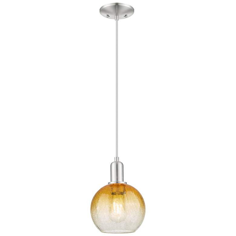 Image 1 Downtown Brookhaven Globe 8"W Cord Satin Nickel Pendant w/ Amber Shade