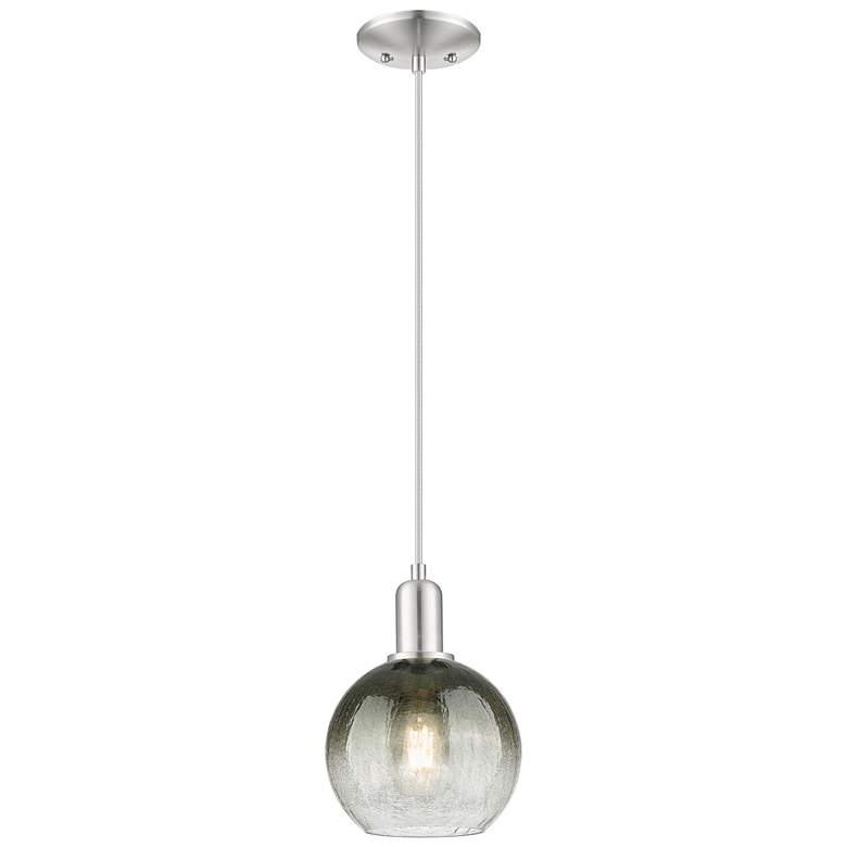 Image 1 Downtown Brookhaven Globe 8"W Cord Satin Nickel Pendant w/ Slate Shade