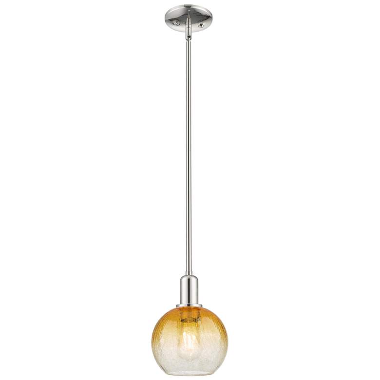 Image 1 Downtown Brookhaven Globe 8"W Nickel Mini Pendant w/ Amber Shade