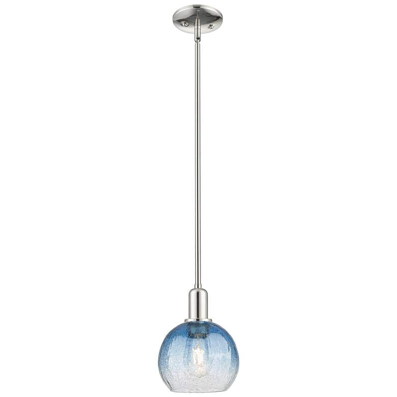Image 1 Downtown Brookhaven Globe 8"W Nickel Mini Pendant w/ Sapphire Shade
