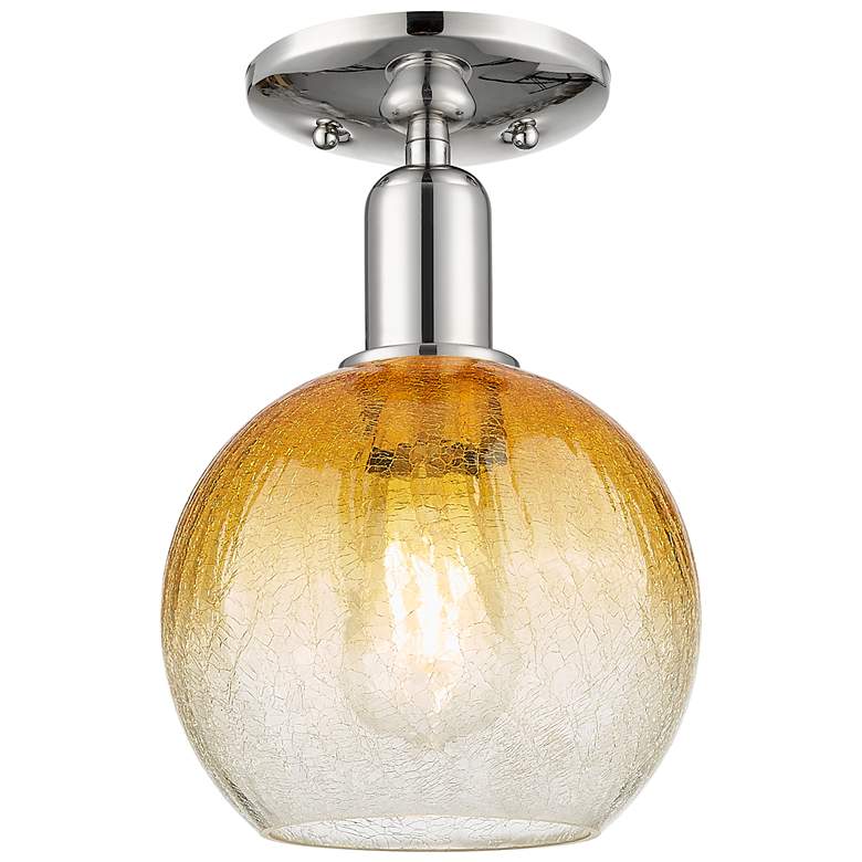 Image 1 Downtown Brookhaven Globe 8"W Nickel Semi Flush Mount w/ Amber Shade