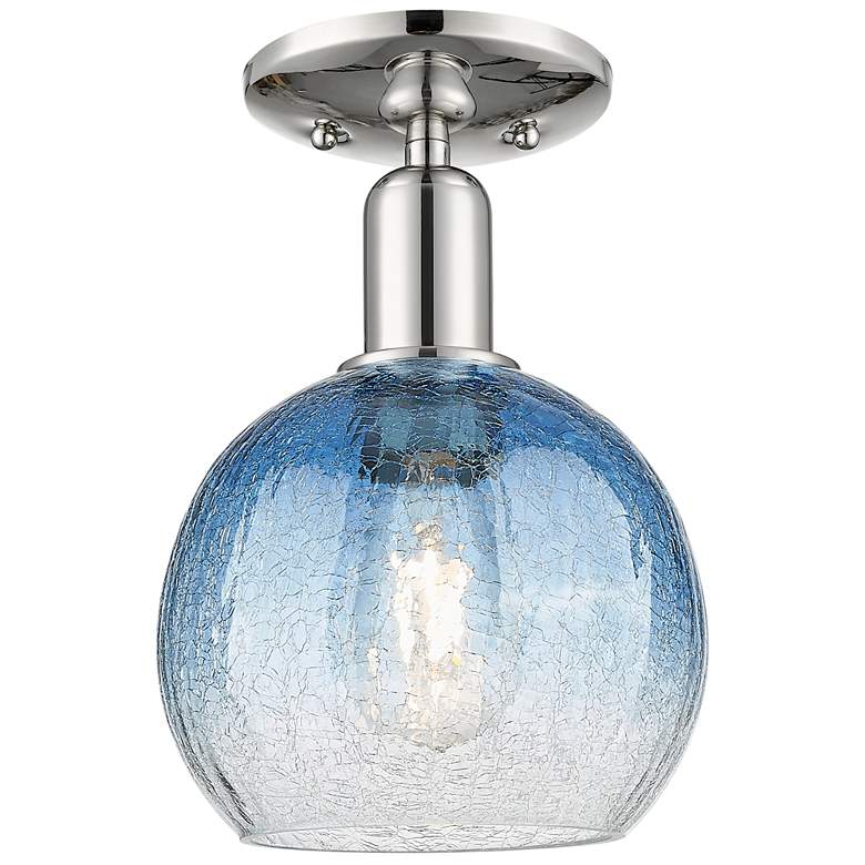 Image 1 Downtown Brookhaven Globe 8"W Nickel Semi-Flush w/ Sapphire Shade