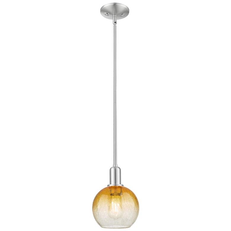 Image 1 Downtown Brookhaven Globe 8"W Satin Nickel Mini Pendant w/ Amber Shade