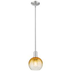 Downtown Brookhaven Globe 8"W Satin Nickel Mini Pendant w/ Amber Shade