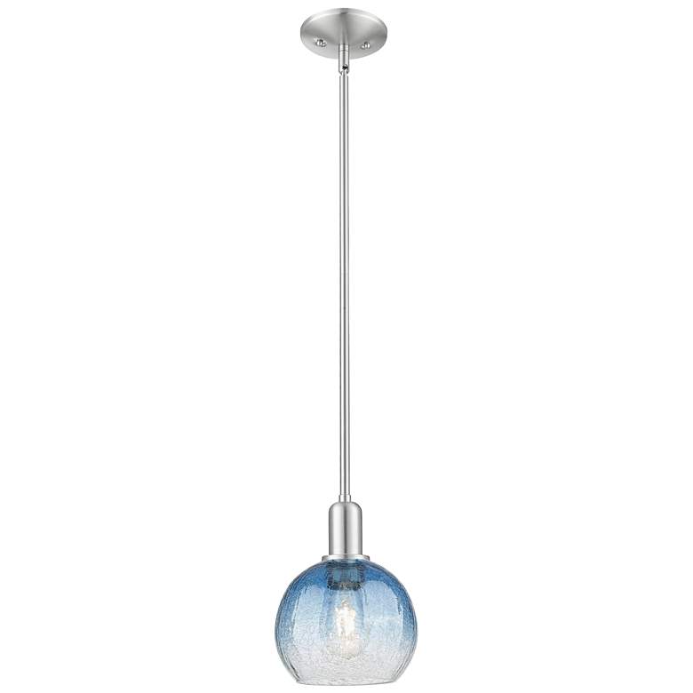 Image 1 Downtown Brookhaven Globe 8"W Satin Nickel Pendant w/ Sapphire Shade