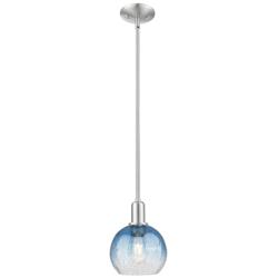 Downtown Brookhaven Globe 8"W Satin Nickel Pendant w/ Sapphire Shade