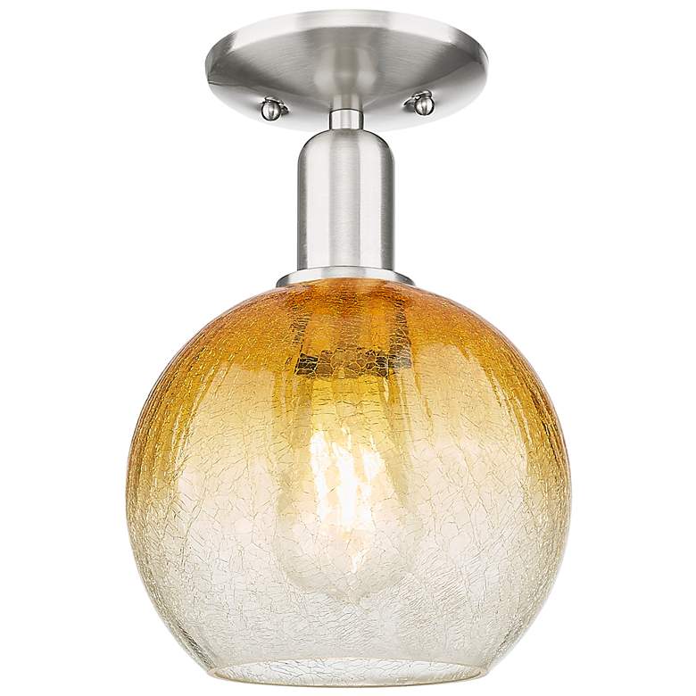 Image 1 Downtown Brookhaven Globe 8"W Satin Nickel Semi-Flush w/ Amber Shade