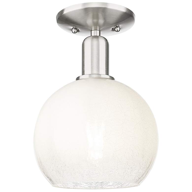Image 1 Downtown Brookhaven Globe 8"W Satin Nickel Semi-Flush w/ Opal Shade