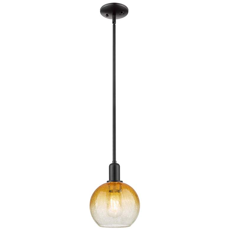 Image 1 Downtown Brookhaven Globe 8"W Stem Black Mini Pendant w/ Amber Shade