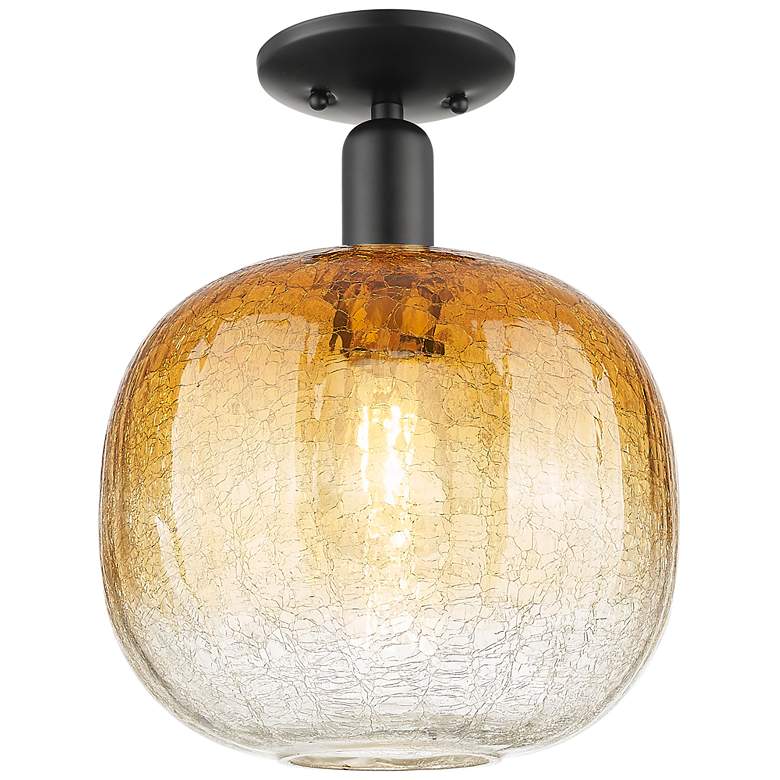 Image 1 Downtown Brookhaven Sphere 10"W Black Semi Flush Mount w/ Amber Shade