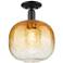 Downtown Brookhaven Sphere 10"W Black Semi Flush Mount w/ Amber Shade