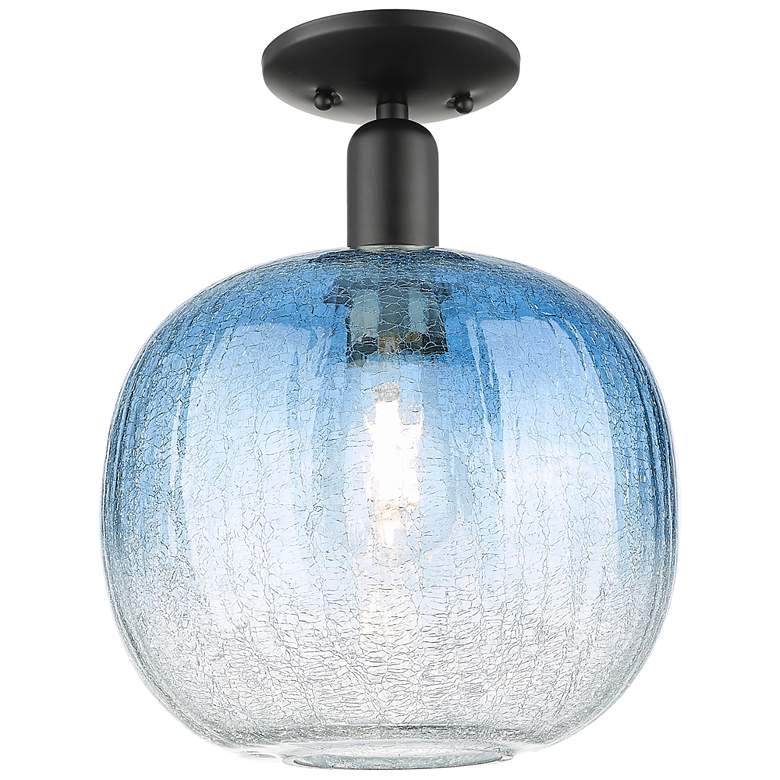 Image 1 Downtown Brookhaven Sphere 10"W Black Semi-Flush w/ Sapphire Shade