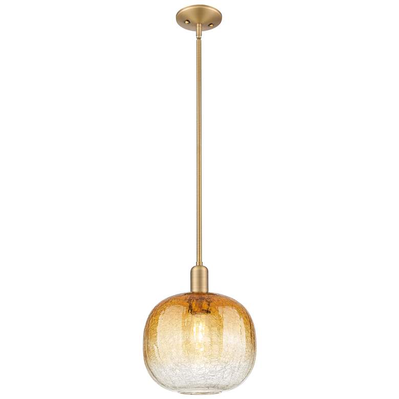Image 1 Downtown Brookhaven Sphere 10"W Brass Mini Pendant w/ Amber Shade