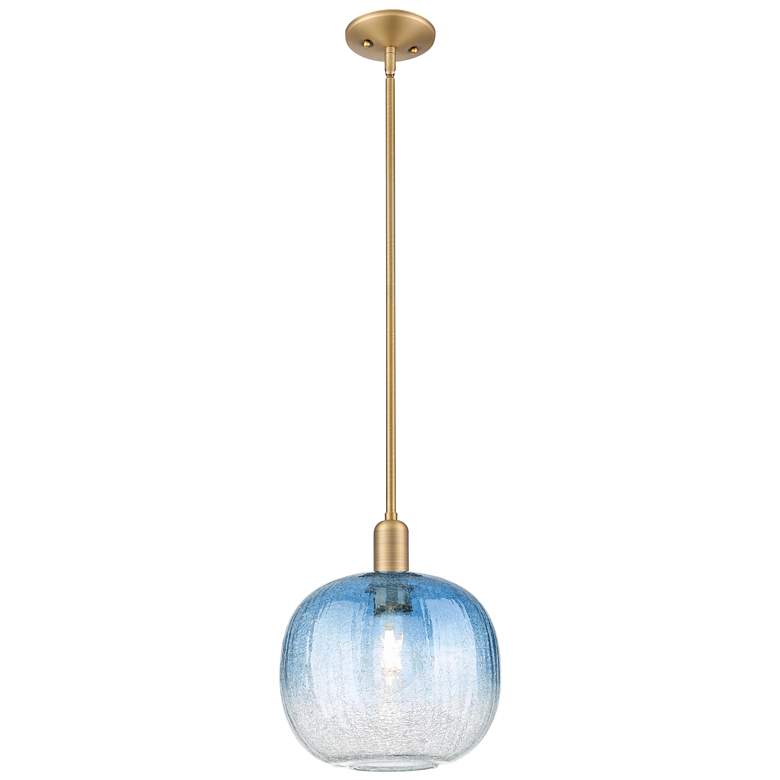 Image 1 Downtown Brookhaven Sphere 10"W Brass Mini Pendant w/ Sapphire Shade