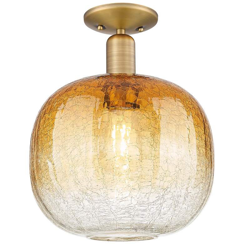 Image 1 Downtown Brookhaven Sphere 10"W Brass Semi Flush Mount w/ Amber Shade