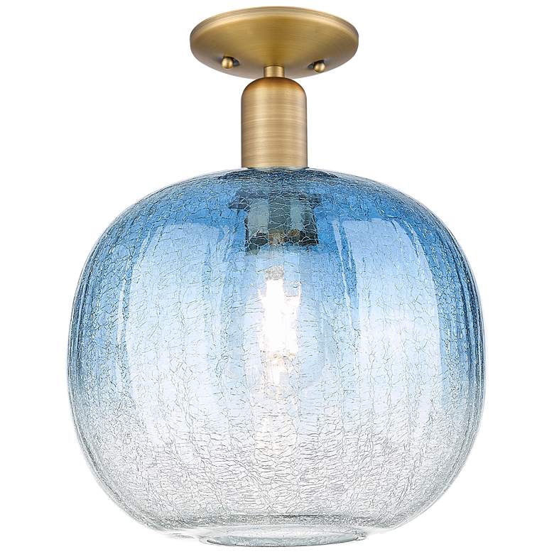 Image 1 Downtown Brookhaven Sphere 10"W Brass Semi-Flush w/ Sapphire Shade