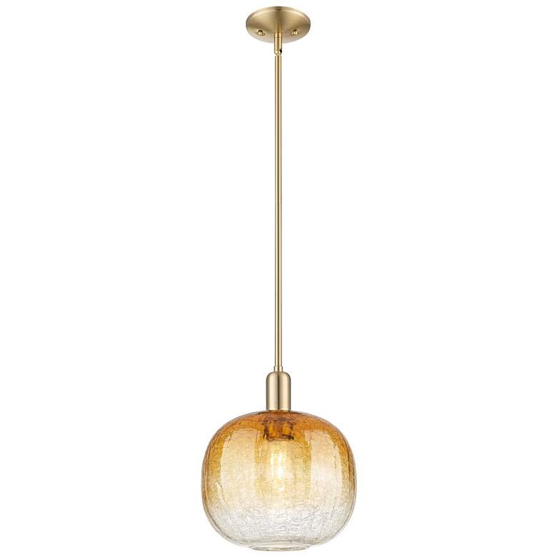 Image 1 Downtown Brookhaven Sphere 10"W Bronze Mini Pendant w/ Amber Shade
