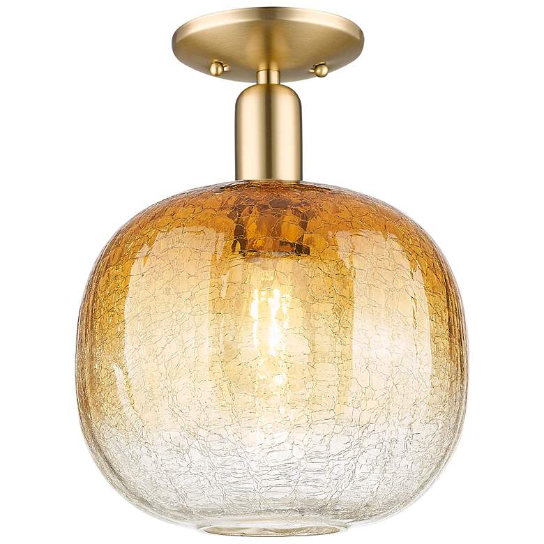 Image 1 Downtown Brookhaven Sphere 10"W Bronze Semi Flush Mount w/ Amber Shade