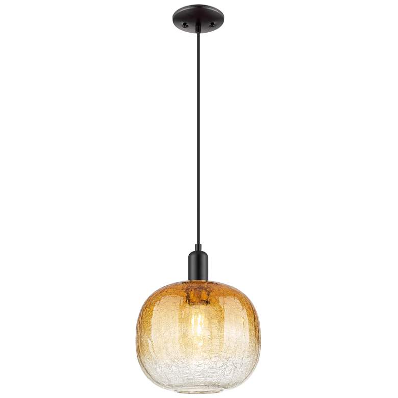 Image 1 Downtown Brookhaven Sphere 10"W Cord Black Mini Pendant w/ Amber Shade