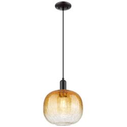 Downtown Brookhaven Sphere 10"W Cord Black Mini Pendant w/ Amber Shade