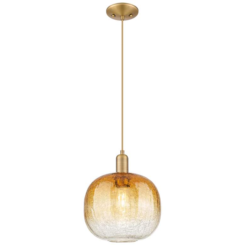 Image 1 Downtown Brookhaven Sphere 10"W Cord Brass Mini Pendant w/ Amber Shade