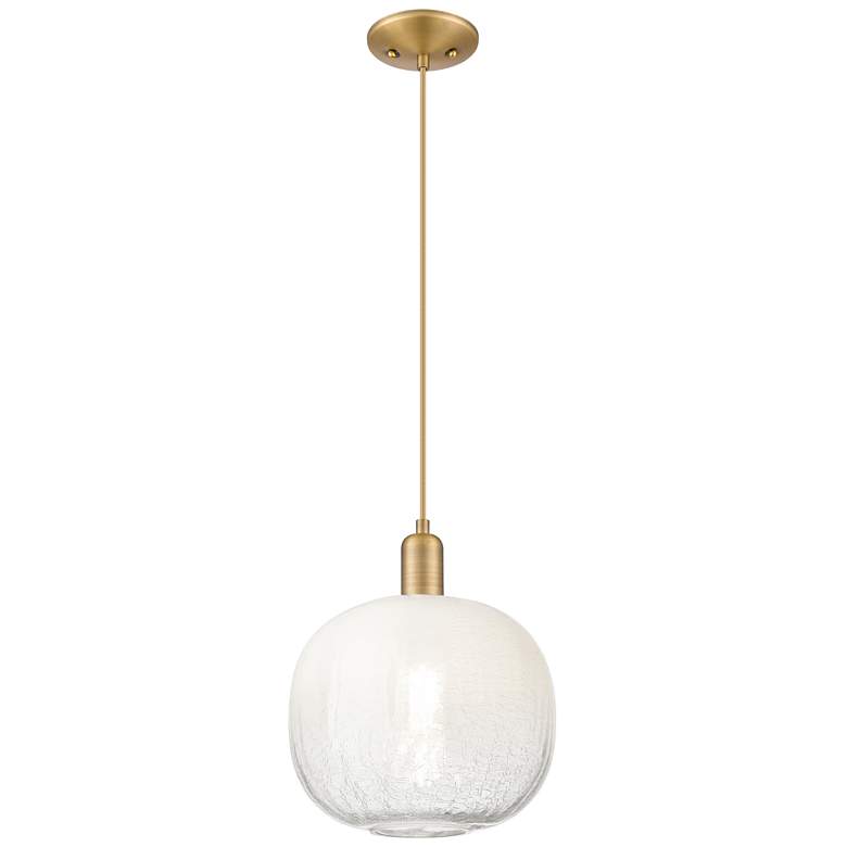Image 1 Downtown Brookhaven Sphere 10"W Cord Brass Mini Pendant w/ Opal Shade
