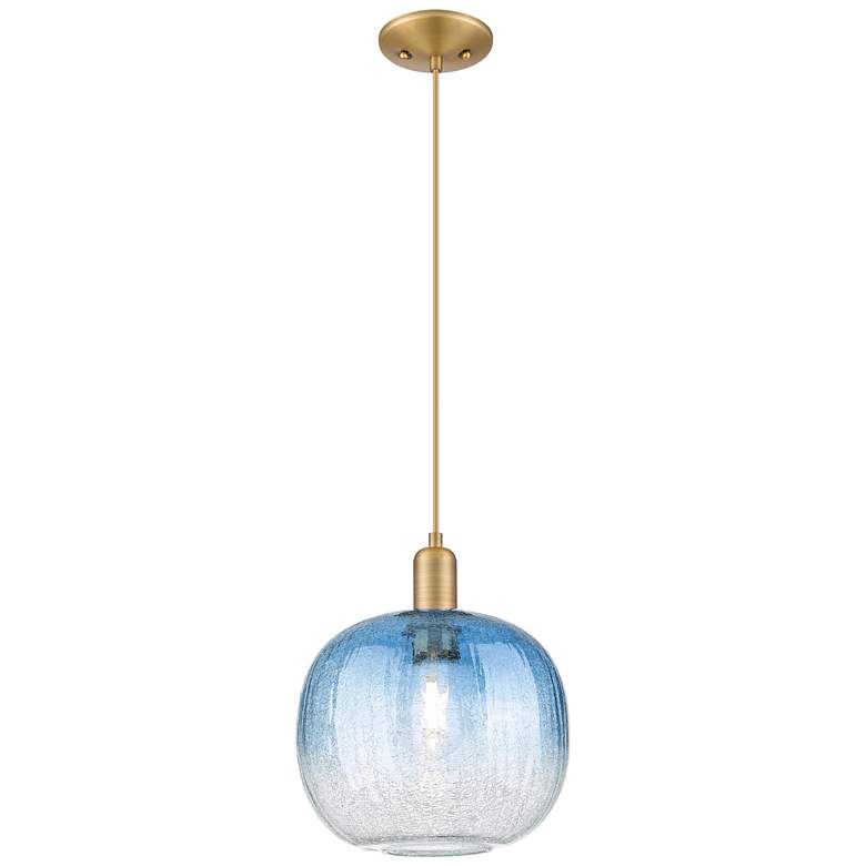 Image 1 Downtown Brookhaven Sphere 10"W Cord Brass Pendant w/ Sapphire Shade