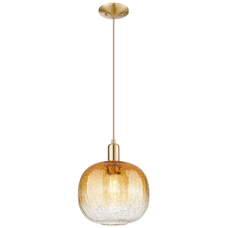 Image 1 Downtown Brookhaven Sphere 10"W Cord Bronze Pendant w/ Amber Shade