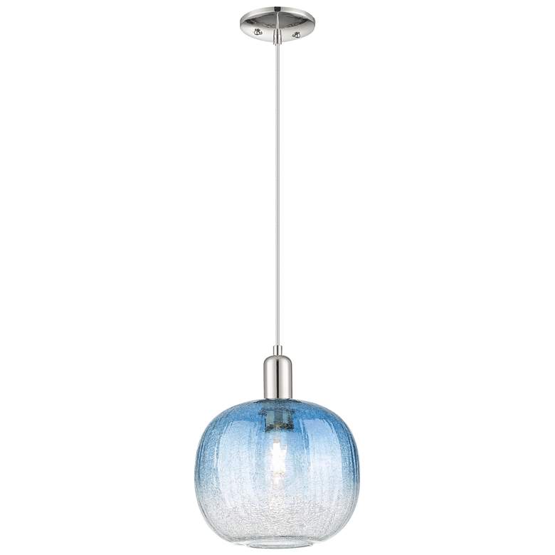 Image 1 Downtown Brookhaven Sphere 10"W Cord Nickel Pendant w/ Sapphire Shade