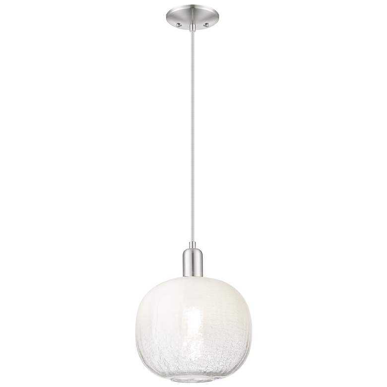 Image 1 Downtown Brookhaven Sphere 10"W Cord Satin Nickel Pendant w/ Opal Shade