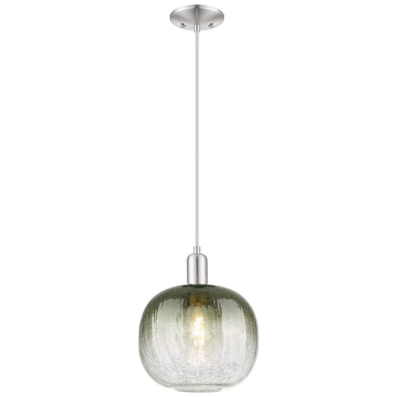 Image 1 Downtown Brookhaven Sphere 10"W Cord Satin Nickel Pendant w/ Slate Shade