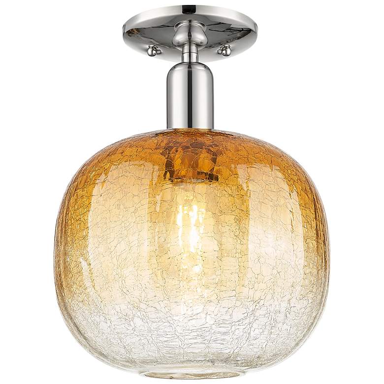 Image 1 Downtown Brookhaven Sphere 10"W Nickel Semi Flush Mount w/ Amber Shade