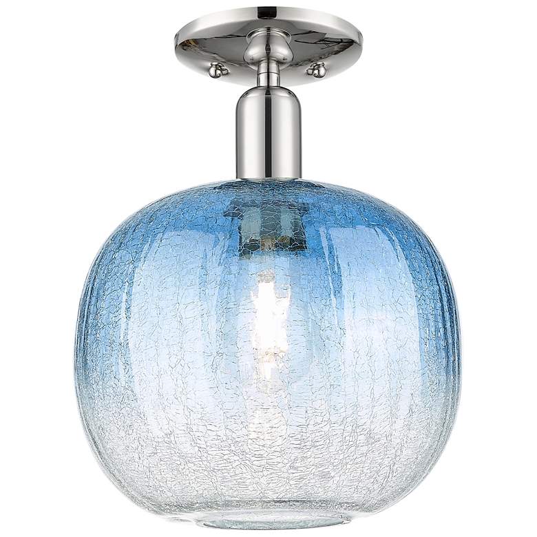 Image 1 Downtown Brookhaven Sphere 10"W Nickel Semi-Flush w/ Sapphire Shade
