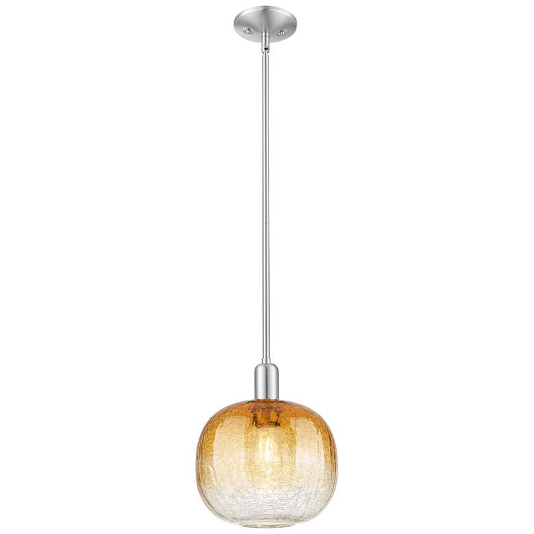 Image 1 Downtown Brookhaven Sphere 10"W Satin Nickel Pendant w/ Amber Shade
