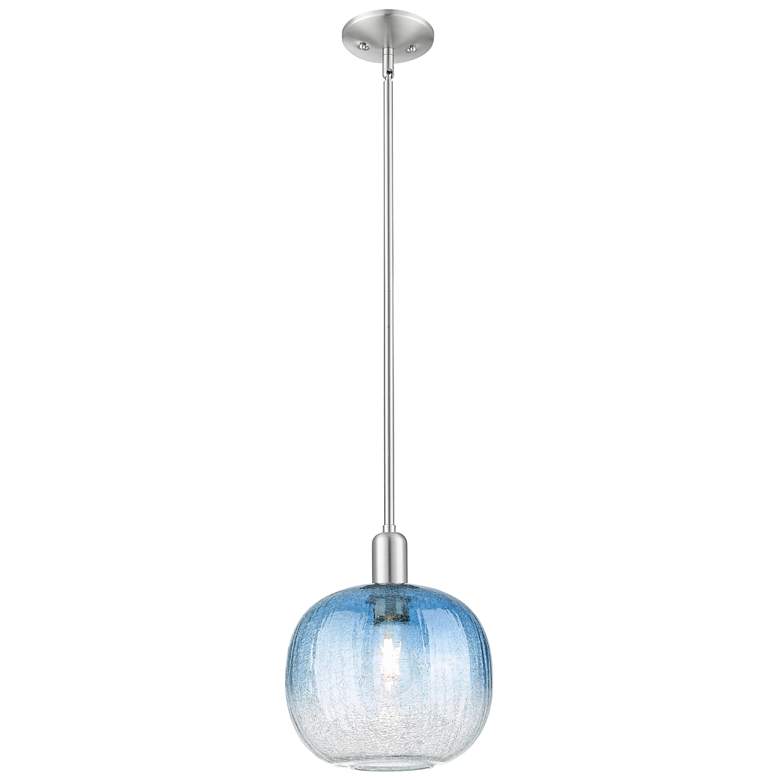 Image 1 Downtown Brookhaven Sphere 10"W Satin Nickel Pendant w/ Sapphire Shade