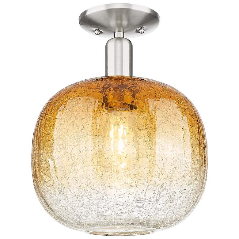 Image 1 Downtown Brookhaven Sphere 10"W Satin Nickel Semi-Flush w/ Amber Shade
