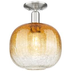 Downtown Brookhaven Sphere 10"W Satin Nickel Semi-Flush w/ Amber Shade
